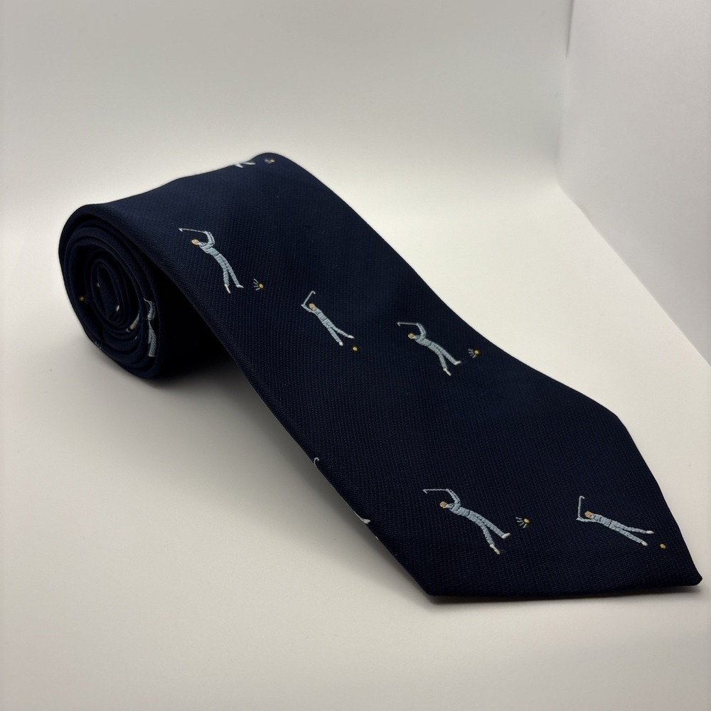 Bravado Mens Navy Blue Golf Theme Embroidered Silk Necktie Golfer Pattern Tie